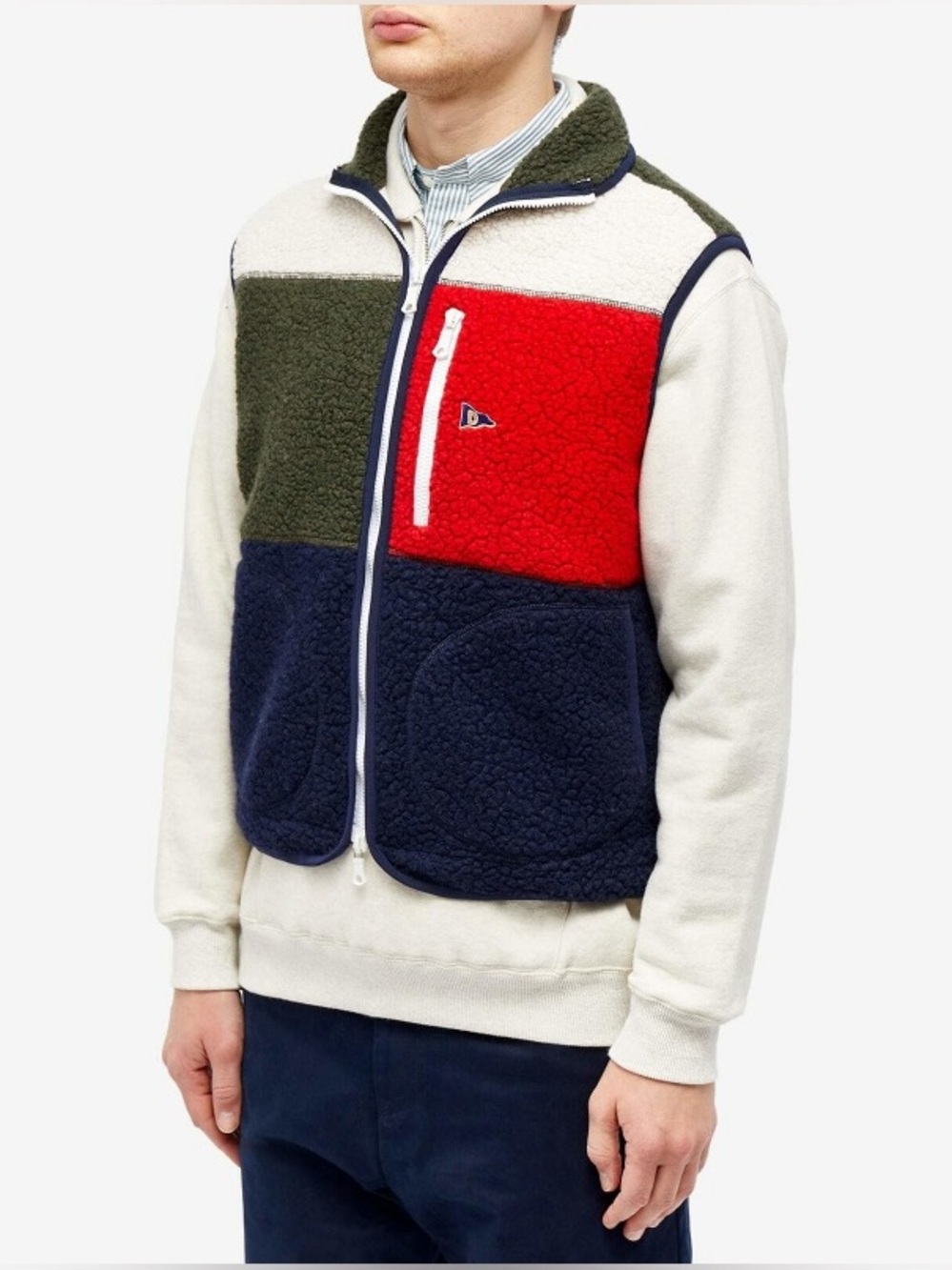 DRAKE'S
Colorblock Wool Blend Bouclé Vest In Ecru/green/navy